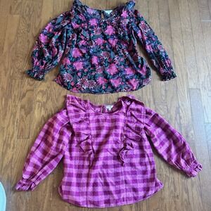 Terra & Sky Cottagecore Blouse Lot of 2 Women 0X (14) Floral Plaid Pink Tops